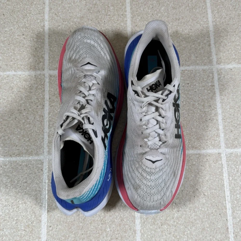 Hoka Shoes Men's Size 9D White Blue Pink Mach 5 1127893 WSBB Running Shoes